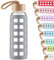 Cleesmil Sport Bouteille en Verre, Gourde Verre sans BPA avec Manchon en Silicone et Couvercle en Bambou 1000 ML (Gris)