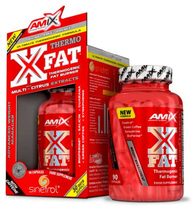 Amix - X-Fat Thermogenic Fat Burner - Suplemento Alimenticio - Quemador de Grasa - Con 7 Ingredientes de Alta Potencia - Nutrición Deportiva - Contiene 90 Cápsulas