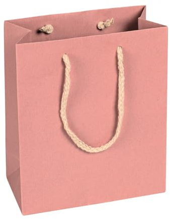 Pappersbärkasse rosa, 16 x 19 x 8 cm, med bomullshandtag, pappersväska, presentpåse kraftpapper – 12 stycken/förpackning