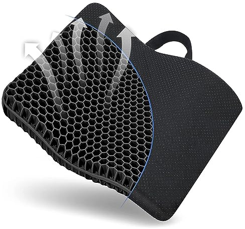 Fzitiy Gel Seat Cushion, for Long Sitting -Double Thick Gel Seat Cushion Breathable Honeycomb Chair Cushion with Non-Slip Cover for Office Chair Car, Wheelchair, Long Trips,Relief Sciatica Pain