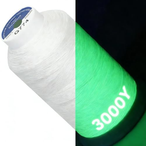 LetCart Leuchtende Nähgarn, Spule Glow In The Dark Machine Hand Stickerei Nähgarn für Lederhandwerk Nähen Handarbeit machen DIY Reflektierendes Stickgarn(3000 Yards-Weiß)