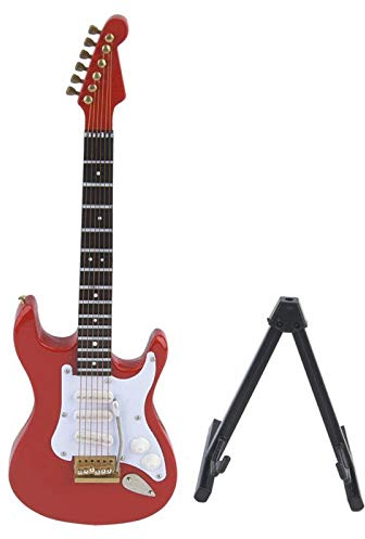 HERCHR Mini-Gitarre Holz E-Gitarre Modell Ornamente 18 cm Bass Mini-Gitarre Sammlerstücke Modell Musikinstrument Ornament Geschenk(rot)