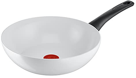 Tefal Ceramic Control Wokpfanne Induktion 28 cm, sichere Keramikversiegelung, Thermo-Signal bei idealer Brattemperatur, leichte Reinigung, für alle Herdarten geeignet, weiß, C41719