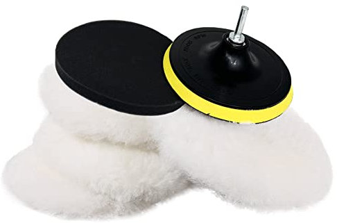 Dimoxii 7 Pièces 6 Tampons de Polissage en Laine, 150mm Éponge de Disque Kit pour Auto Polish Voiture, Bonnets de Polissage Pad avec M14 Adaptateur de Perceuse