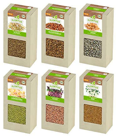 FLORTUS BIO Keimsprossen Set 'Für Salat' mit 6 Sorten (1, 2 kg) | Keimsprossen | Keimsprossen Sets | Sprossensaat | Keimsaaten