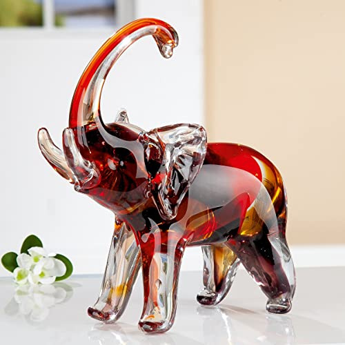GILDE GlasArt Skulptur Elefant Amber/rot/klar, durchgefärbt & mundgeblasen H: 22.50 cm B: 21 cm T: 11cm 39786