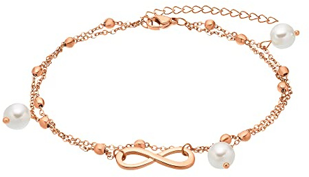 Heideman Fußkettchen Henrietta Damen aus Edelstahl rosegold farbend poliert Fußkette für Frauen mit Perle weiss