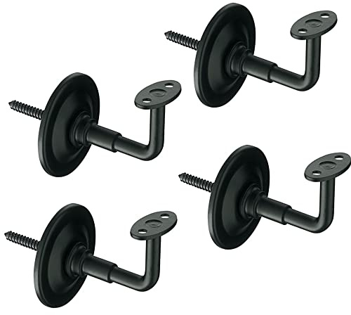 Lot de 4 supports pour main courante | Rampe d'escalier robuste et durable | Montage mural | Acier | Couleur : noir mat | Comprend : vis et chevilles