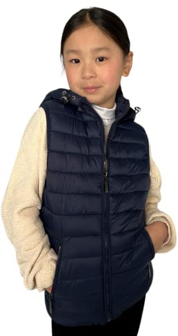 tex leaves Unisex vadderad väst för barn med avtagbar huva, Marine, 10 år