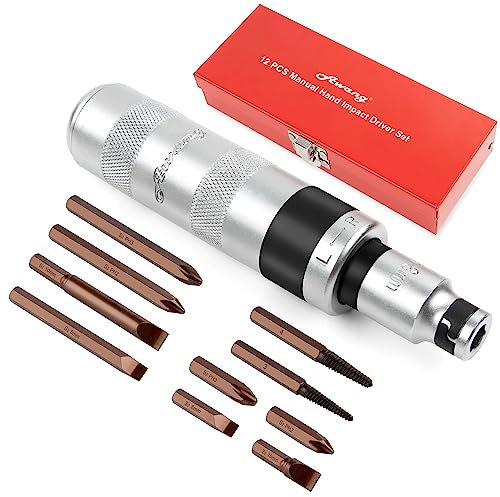 Awang Hand-Schlagschrauber-Satz 1/2”,Schraubenlöser-Satz mit S2 Bits, 12Teilige