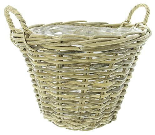 Frank Flechtwaren Växtkorg spaltrattan, utslagen med folie, lämplig för plantering mått: Ø 35 x 25 cm