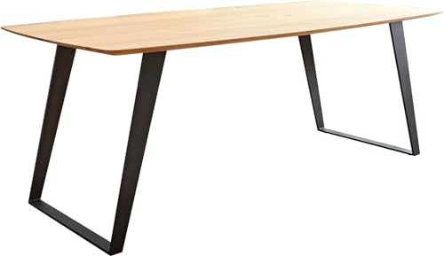 DELIFE Esszimmertisch Edge Boot Eiche Natur 200x100x2,5-3 Metall Schräg Schwarz Schweizer Kante Esstisch