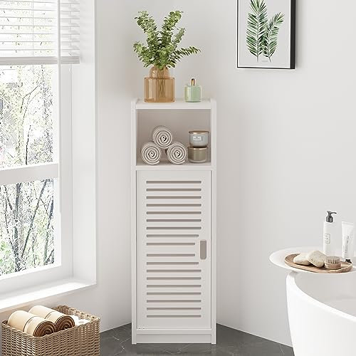 Dripex 3 Tier Bathroom Floor Cabinet, White Storage Cabinet with Door, Free Standing Shelf Unit for Bathroom, Living Room, Bedroom, Kitchen, Balcony or Office (Door Style 2)