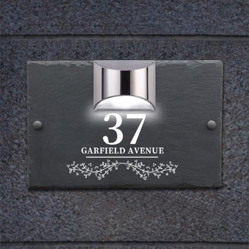 Placa solar moderna personalizada para puerta, letreros dirección para casas y números solares LED exteriores