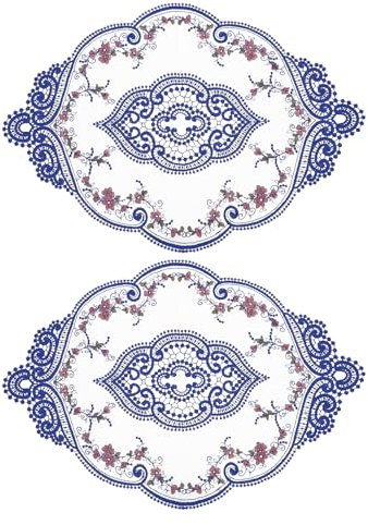 sourcing map 2er Pack Retro Spitzenplatzset 30x44 cm ovale bestickte Tischsets französische Häkeldeckchen Untersetzer Tassenmatte für Zuhause und Hochzeit, Dunkelblau