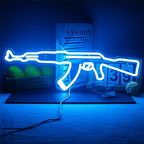FINOTI Pistol neonskyltar pistolformade LED neonlampor hängande konst nattlampa pistollampa för spelrum väggdekor gåva USB med strömbrytare, B