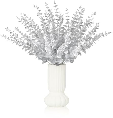 Tuocal 45 Stück Künstliche Eukalyptus Zweige Blätter Eukalyptusblätter Deko Eukalyptus Künstliche Pflanzen für Blumenarrangement Haus Hochzeit Party Tisch Centerpiece Dekoration, Silber