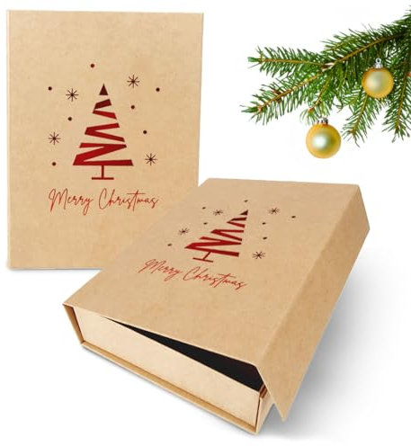Verpackungswelt Geschenk-Box Weihnachten (1 Stk.) | 23x17x5 cm | Geschenk-Karton mit Deckel & Magnet-Verschluss | Für Weihnachts-Geschenke | Weihnachts-Verpackung mit Weihnachtsbaum-Motiv in Rot