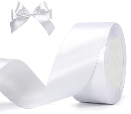 G2PLUS Weiß Satinband 40mm, Breit Dekoration Geschenkband, 22m Schleifenband zum Bastel, Weiß Satin Dekoband für Geschenkverpackung, Dekoration