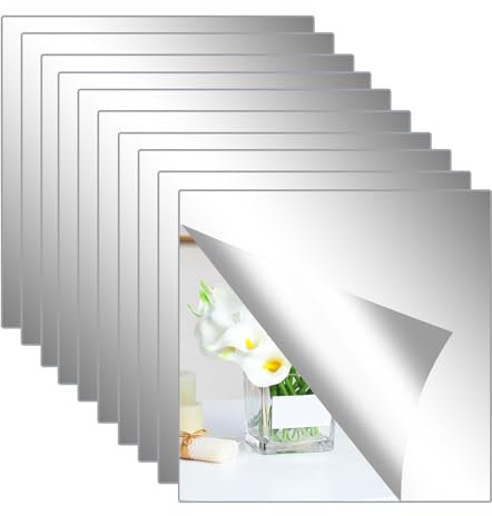 Hode 10 Pièces Miroir Adhesif Mural 20x20cm, Acrylique Miroir Autocollant Adhésif Carrés Flexible, Decoration Grand Mural Collant pour Salle de Bain, Sport Salon, Chambre