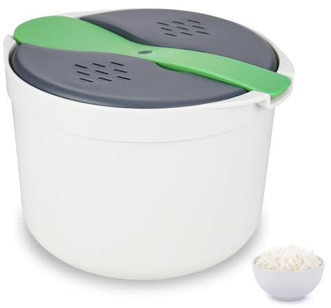 XCRPRT Microwave Rice Cooker 2L Steamer Set Household Non-Stick Rice and Pasta Cooker High-Temperature Resistant Steam Pot with Rice Scoop, Lid for Vegetables and Meats