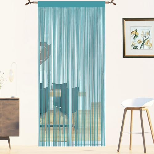 QiBoYuYe Fadenvorhang Für Türen Insektenschutz Türvorhänge Fliegengitter Fliegenschutz Raumteiler Balkontür Fliegenvorhang Insektenschutz Türvorhang Insektenvorhang Terrassentür (Blau 90x200cm)