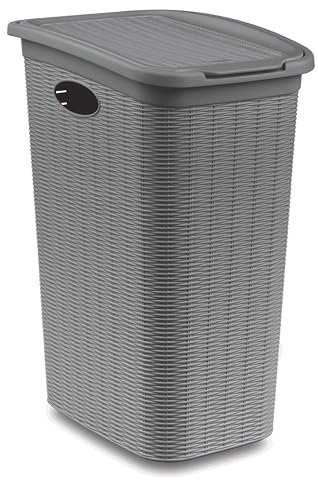 Wäschekorb 36 Liter schmal Hellgrau - Rattanoptik mit Deckel - Wäschesammler mit Löcher 39x29x54cm Wäschebox Wäschesortierer Haushaltskorb Haushalt Kunststoff Wäschetruhe Wäschetonne Wäschesack