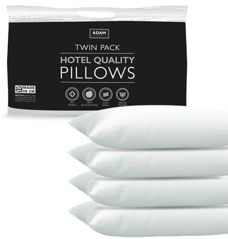 Adam Home Premium Pillows 4 Pack Hotel Quality with Breathable Cover – Bouncy Side Sleeper Pillow for Neck and Shoulder Pain – Quick Rebound & Dust Proof Hotel Pillows, Made in UK, (48x74 cm)