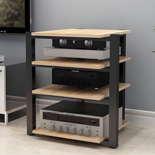 YQMHEZ 2/3/4-schichtiger HIFI-Medienständer, mehrschichtiger, bodenstehender Home-Audio-Rack, HiFi-Rack, AV-Regal, Stereoschrank, Plattenspielerständer, Entertainment-Medieneinheit(Wood color,27.5x21