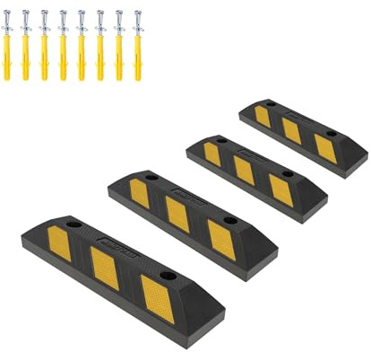 ZincOrange, Set di 4 Blocchi in Gomma per parcheggio, Neri per carichi Pesanti con Strisce Riflettenti Gialle per Arresto delle Ruote, segnaletica del parcheggio, Stop in Garage