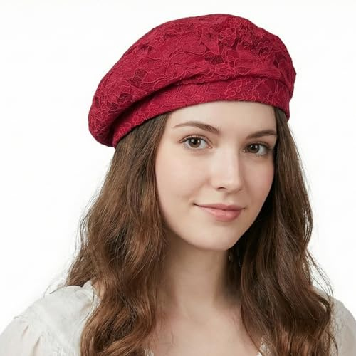 HIQIU Baskenmütze Damen Summer aus Spitze Atmungsaktiv Elegant Beret | Französische Barett Cap Künstlerhut für Frühling und Herbst