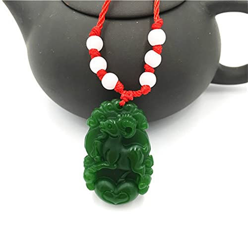 GSZCCZS Collier avec Pendentif en Jade Vert Naturel du Zodiaque Chinois - Accessoires de Bijoux - Amulette Porte-Bonheur sculptée à la Main - Cadeaux pour Femmes (Couleur gemme : Singe)