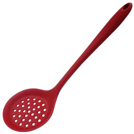 Hordion 1 cucchiaio in silicone scanalato, cucchiaio colino rosso, cucchiaio antiaderente in silicone schiumarola resistente al calore cucchiaio da cucina
