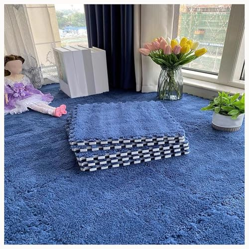 Generic 24Pcs Plush Foam Floor Mat Square Interlocking Carpet Tiles 12x12 Inch Puzzle Piece Carpet Squares Thick Fluffy Foam Floor Tiles for Parlor Bedroom, Navy Blue