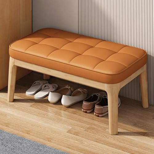 Platzsparender Schuhschrank, Esszimmerbank aus Bauernholz, rustikale gepolsterte Eingangsbank, mit Leder gepolsterte Schuhregalbank für Esszimmer, Wohnzimmer, Flur, Schlafzimmer (gelb, 52 cm