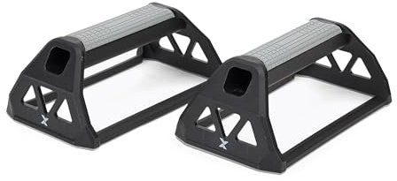 TREXO Poignées de pompes noires - 19 x 11 x 8 cm - Fond stable et antidérapant en polypropylène et TPR résistant - Améliore l'efficacité de l'entraînement de force et d'endurance (poignées de pompes