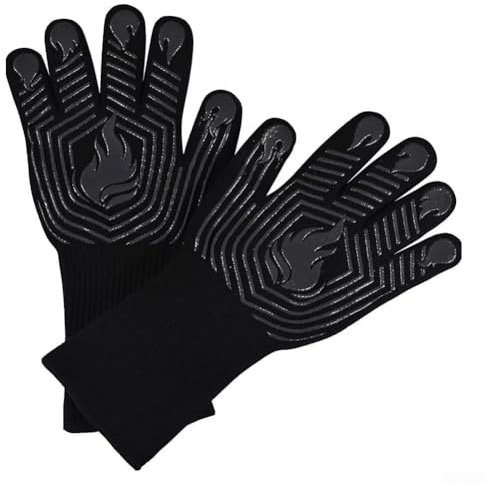 Guantes de barbacoa de alta resistencia al calor, guantes antideslizantes para horno, hasta 800.0 °C, tres capas, para barbacoa al aire libre o cocina (negro)