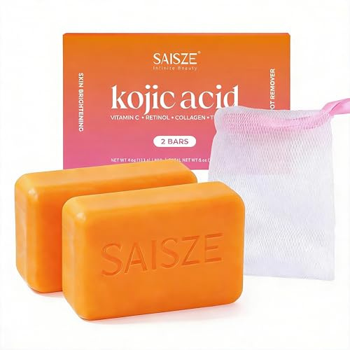 SAISZE Turmeric Soap Bar, Kojic Acid Soap, 4oz x 2 BARS, Dark Spots Remover for Face and Body, Brightening, Hyperpigmentation