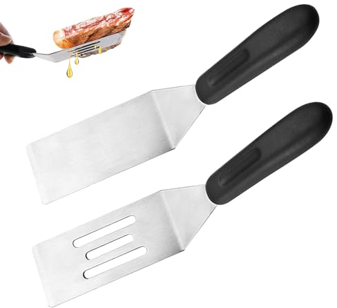 Metal Cooking Spatula, Stainless Steel Fish Spatula Meat Turner for Barbecue Kitchen Use Small Serving Spatulas Metal Spatulas for Cooking Fish Eggs Meat (Silver-2Pack)