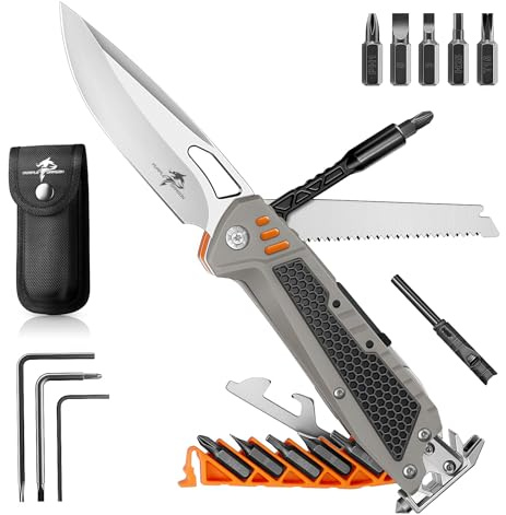 Purple Dragon Geschenke für Männer - 13 in 1 Multitool - Camping Taschenmesser - Männergeschenke, Papa Geschenk, Klappmesser, Geburtstagsgeschenk Gadgets für Männer, Grau