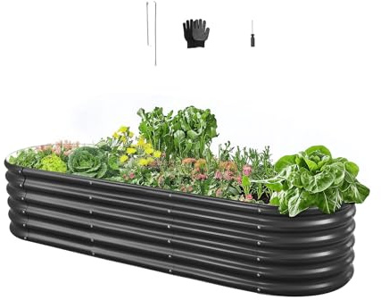 VEVOR Fioriera Rialzata da Giardino Esterno 2000 x 600 x 420 mm, Fioriera Ovale da Esterno, Design a Fondo Aperto, Grande Aiuola Rialzata per la Coltivazione di verdure, Piante Grasse, Grigio Scuro