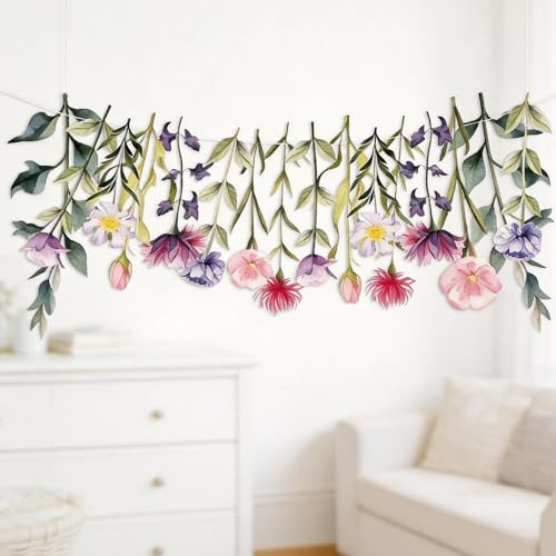 Yilnlg Blumen Girlande, Papierblumen Deko, Gänseblümchen Banner, Wildblume Deko Banner, Papierblumen Zum Aufhängen Banner für Gartenparty, Hochzeit, Geburtstagsdeko Mädchen, Babyzimmer