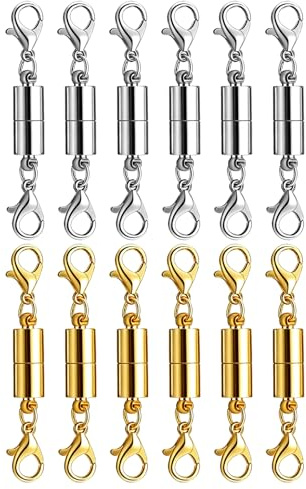12 Pack Magnetic Necklace Clasps – 3x23 mm Alloy Jewellery Closures and Connectors – Secure Magnetic Fasteners for DIY Necklace and Bracelet Crafting