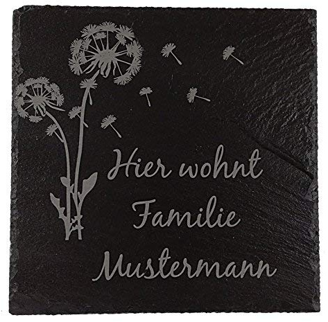 Hausschilder personalisiert mit Namen | Türschild Familie für die Haustür 25 x 25 cm | Familien Hausschild mit Halter | Türschilder individuelle mit Namen | Haustürschild Schiefer graviert mit Namen