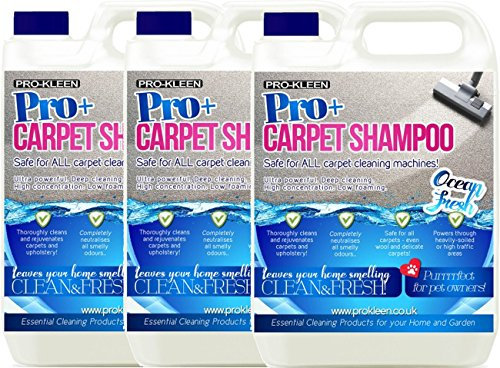 Pro-Kleen Pro+ Carpet and Upholstery Cleaning Solution – 4 in 1 Concentrate Carpet Shampoo – Suitable for all Machines 3 x 5L (Ocean fresh)