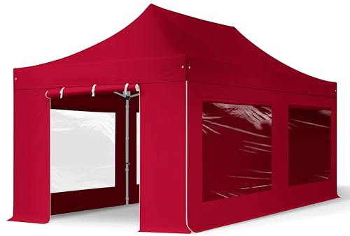 TOOLPORT 3x6 m Tonnelle Pliante Alu, PES 800, côtés panoramiques, Rouge