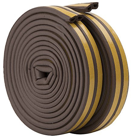 Rubber Seal Weather Strip Foam Tape, Feelava D Type 10 m Doors Windows Draught Excluder Seal Strips Anti-Collision Self-Adhesive Weatherstrip Water-proofing Sound-proofing - 2 Roll/Total 10m (Brown)