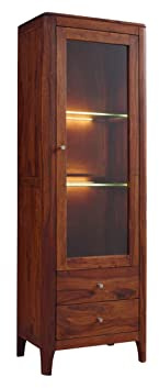 MASSIVMOEBEL24.DE Vitrine Sheesham Dunkelbraun geölt Brooklyn #26 | 60x40x178 cm (BxTxH)52kgMid CenturymontiertvollmassivMASSIVMOEBEL24.DE