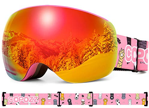 COPOZZ Kids Ski Goggles, Snow Goggles with UV 400+ Protection, Compatible Helmets for Kids Age 6-12