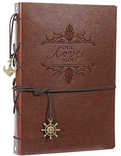 AIOR Fotoalbum zum Selbstgestalten, Schwarze Seiten Scrapbook Album Groß zum Einkleben Vintage Leder Fotobuch Gästebuch Hochzeit Fotoalben, Hochzeitsalbum Weihnachten Jahrestag Geschenke, LOVE